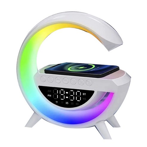 휴대폰 무선 충전 블루투스 스피커 LED 무드등 탁상 시계 디스플레이 시계 알람